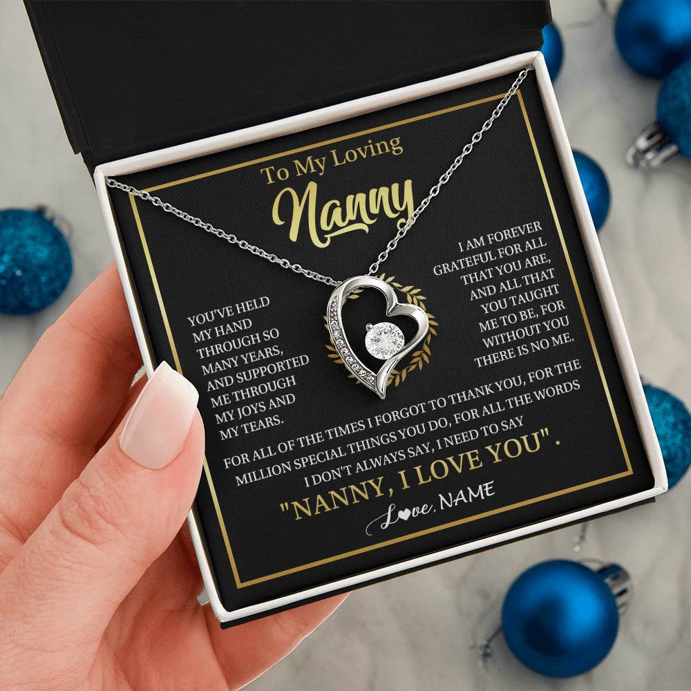 Forever Love Necklace 14K White Gold Finish | 2 | Personalized To My Nanny Gifts Necklace From Granddaughter Grandkids Grateful Thank You Nanny Birthday Mothers Day Christmas Customized Gift Box Message Card | siriusteestore