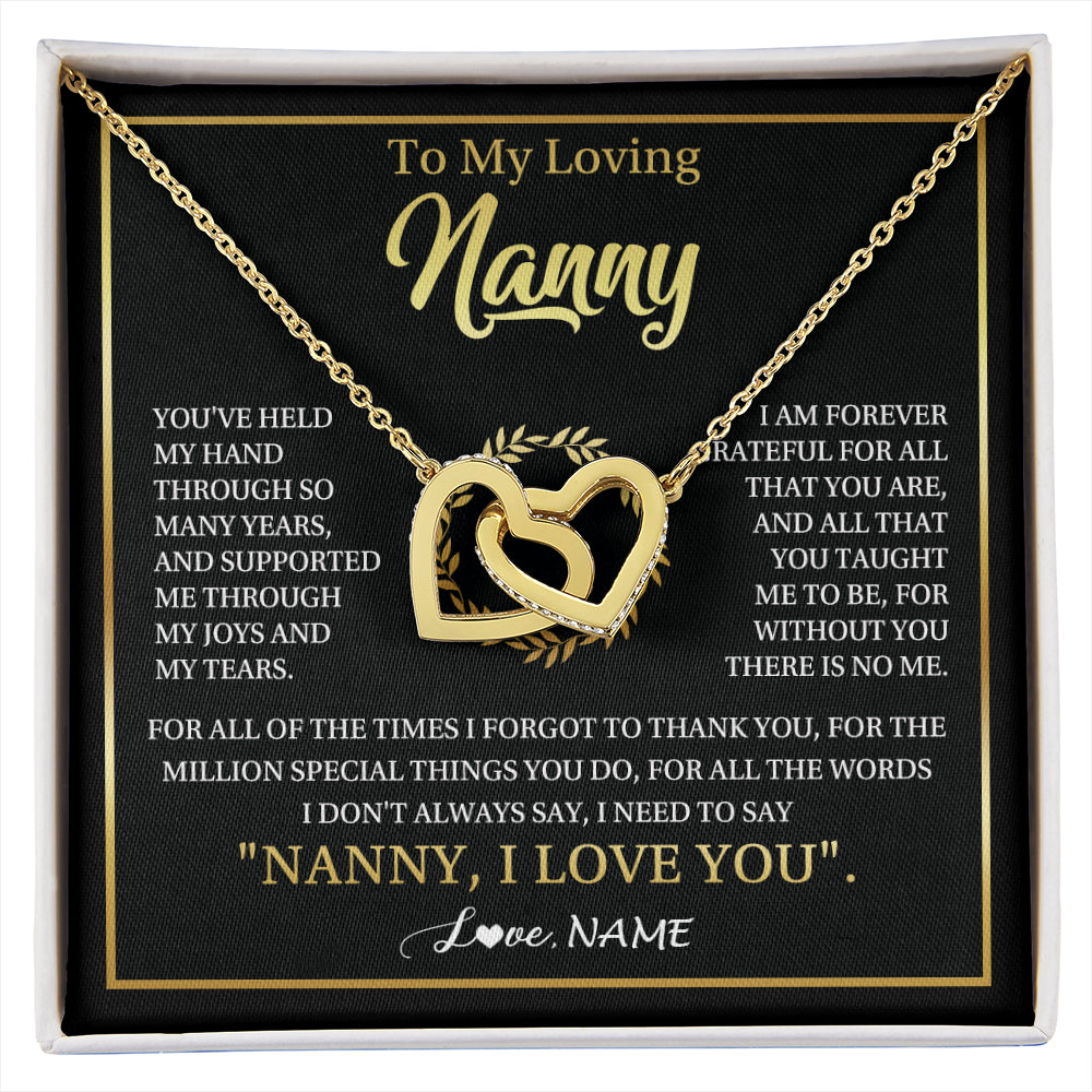 Interlocking Hearts Necklace 18K Yellow Gold Finish | 1 | Personalized To My Nanny Gifts Necklace From Granddaughter Grandkids Grateful Thank You Nanny Birthday Mothers Day Christmas Customized Gift Box Message Card | siriusteestore