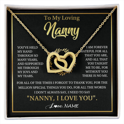 Interlocking Hearts Necklace 18K Yellow Gold Finish | 1 | Personalized To My Nanny Gifts Necklace From Granddaughter Grandkids Grateful Thank You Nanny Birthday Mothers Day Christmas Customized Gift Box Message Card | siriusteestore