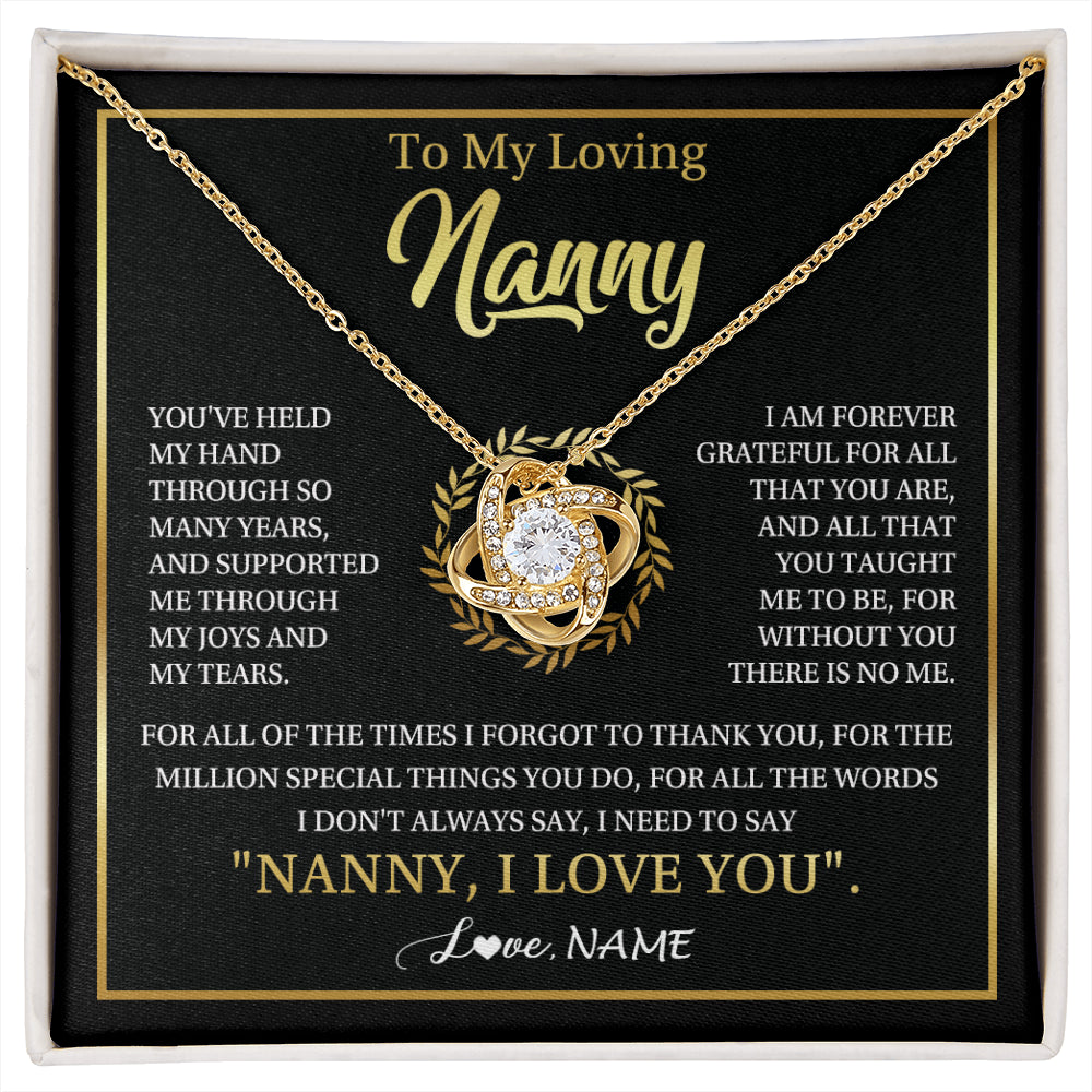 Love Knot Necklace 18K Yellow Gold Finish | 1 | Personalized To My Nanny Gifts Necklace From Granddaughter Grandkids Grateful Thank You Nanny Birthday Mothers Day Christmas Customized Gift Box Message Card | siriusteestore