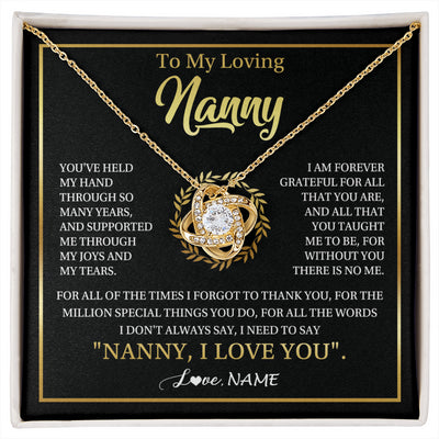 Love Knot Necklace 18K Yellow Gold Finish | 1 | Personalized To My Nanny Gifts Necklace From Granddaughter Grandkids Grateful Thank You Nanny Birthday Mothers Day Christmas Customized Gift Box Message Card | siriusteestore