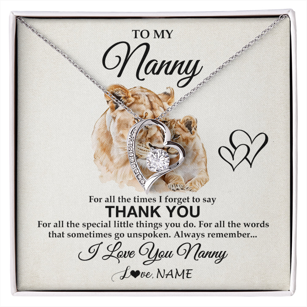 Forever Love Necklace 14K White Gold Finish | 1 | Personalized To My Nanny Necklace From Granddaughter Thank You Lion Nanny Gift For Mothers Day Birthday Gift Christmas For Nanny Gift Box Message Card | siriusteestore