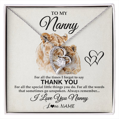 Forever Love Necklace 14K White Gold Finish | 1 | Personalized To My Nanny Necklace From Granddaughter Thank You Lion Nanny Gift For Mothers Day Birthday Gift Christmas For Nanny Gift Box Message Card | siriusteestore