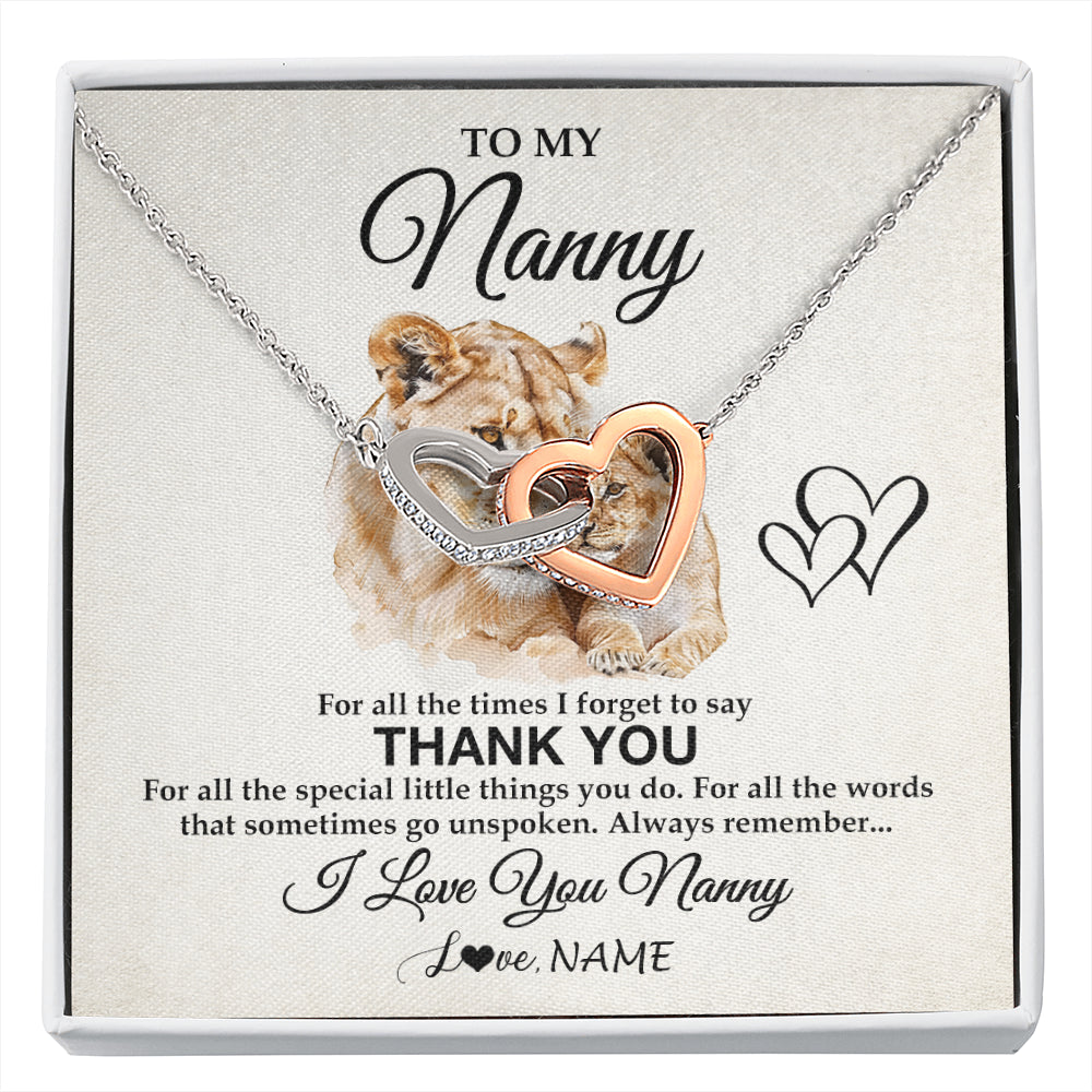 Interlocking Hearts Necklace Stainless Steel & Rose Gold Finish | 1 | Personalized To My Nanny Necklace From Granddaughter Thank You Lion Nanny Gift For Mothers Day Birthday Gift Christmas For Nanny Gift Box Message Card | siriusteestore