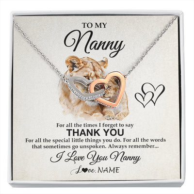 Interlocking Hearts Necklace Stainless Steel & Rose Gold Finish | 1 | Personalized To My Nanny Necklace From Granddaughter Thank You Lion Nanny Gift For Mothers Day Birthday Gift Christmas For Nanny Gift Box Message Card | siriusteestore