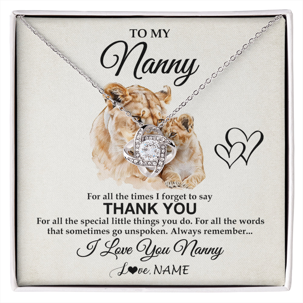 Love Knot Necklace 14K White Gold Finish | 1 | Personalized To My Nanny Necklace From Granddaughter Thank You Lion Nanny Gift For Mothers Day Birthday Gift Christmas For Nanny Gift Box Message Card | siriusteestore