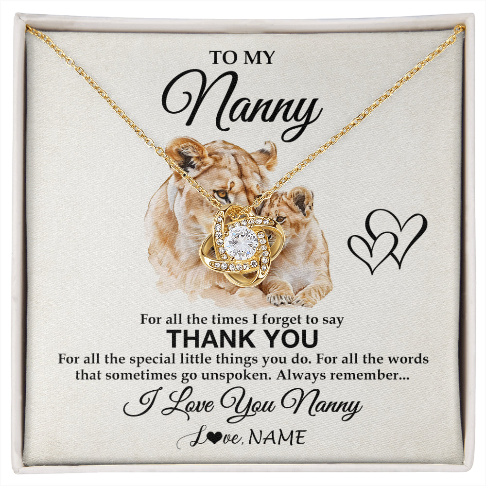 Love Knot Necklace 18K Yellow Gold Finish | 1 | Personalized To My Nanny Necklace From Granddaughter Thank You Lion Nanny Gift For Mothers Day Birthday Gift Christmas For Nanny Gift Box Message Card | siriusteestore