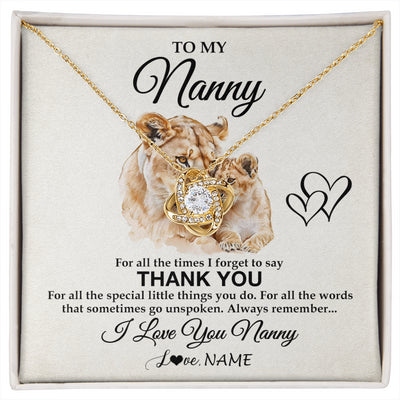 Love Knot Necklace 18K Yellow Gold Finish | 1 | Personalized To My Nanny Necklace From Granddaughter Thank You Lion Nanny Gift For Mothers Day Birthday Gift Christmas For Nanny Gift Box Message Card | siriusteestore