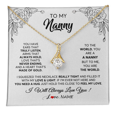 Alluring Beauty Necklace 18K Yellow Gold Finish | 1 | Personalized To My Nanny Necklace From Kids Hold This Close Feel My Love Nanny Birthday Mothers Day Christmas Jewelry Pendant Customized Gift Box Message Card | siriusteestore