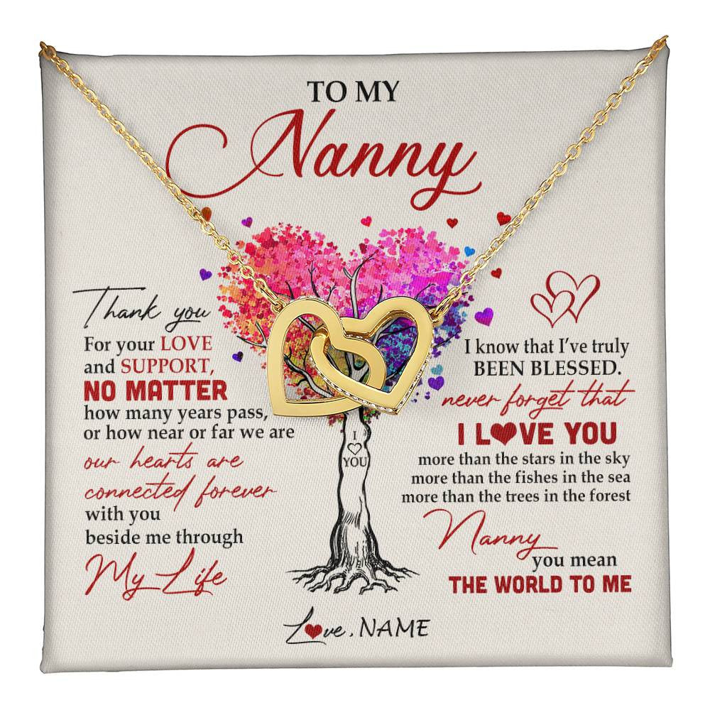 Interlocking Hearts Necklace 18K Yellow Gold Finish | 1 | Personalized To My Nanny Necklace From Kids Never Forget That I Love You You Mean The World Nanny Birthday Mothers Day Christmas Customized Gift Box Message Card | siriusteestore