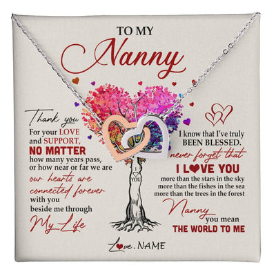 Interlocking Hearts Necklace Stainless Steel & Rose Gold Finish | 1 | Personalized To My Nanny Necklace From Kids Never Forget That I Love You You Mean The World Nanny Birthday Mothers Day Christmas Customized Gift Box Message Card | siriusteestore