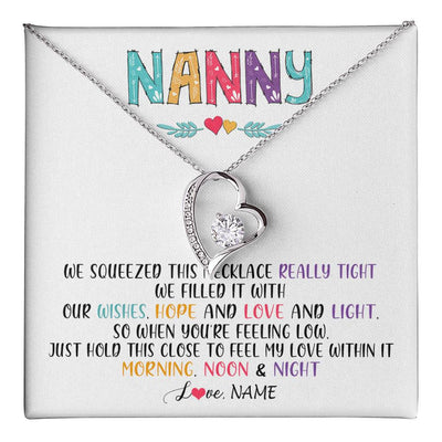 Forever Love Necklace 14K White Gold Finish | 1 | Personalized To My Nanny Necklace From Kids We Squeezed This Necklace Nanny Birthday Mothers Day Christmas Jewelry Pendant Customized Gift Box Message Card | siriusteestore