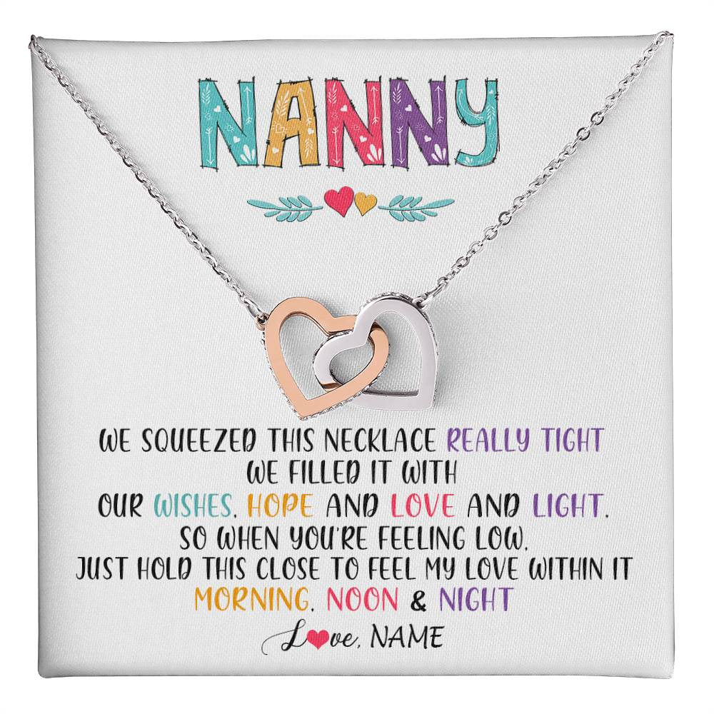 Interlocking Hearts Necklace Stainless Steel & Rose Gold Finish | 1 | Personalized To My Nanny Necklace From Kids We Squeezed This Necklace Nanny Birthday Mothers Day Christmas Jewelry Pendant Customized Gift Box Message Card | siriusteestore