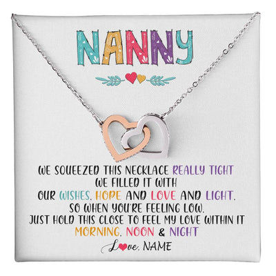Interlocking Hearts Necklace Stainless Steel & Rose Gold Finish | 1 | Personalized To My Nanny Necklace From Kids We Squeezed This Necklace Nanny Birthday Mothers Day Christmas Jewelry Pendant Customized Gift Box Message Card | siriusteestore