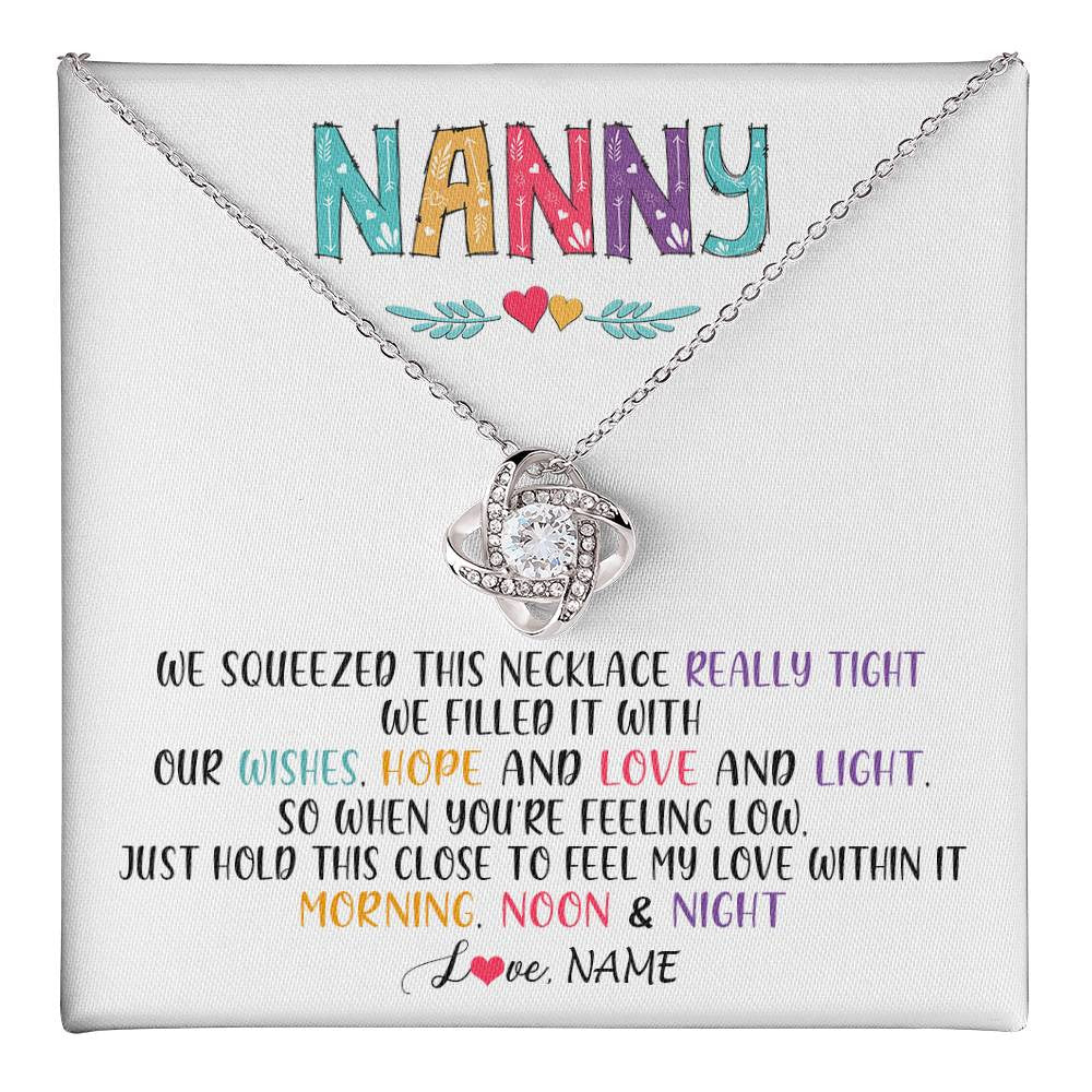 Love Knot Necklace 14K White Gold Finish | 1 | Personalized To My Nanny Necklace From Kids We Squeezed This Necklace Nanny Birthday Mothers Day Christmas Jewelry Pendant Customized Gift Box Message Card | siriusteestore