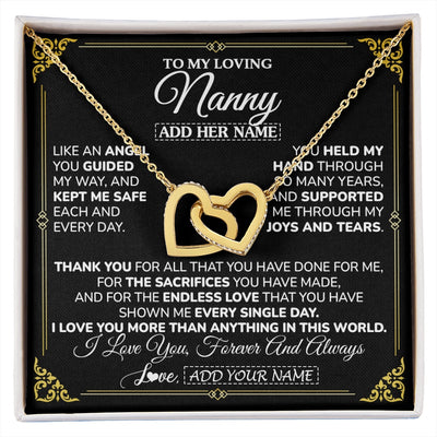 Interlocking Hearts Necklace 18K Yellow Gold Finish | 1 | Personalized To My Nanny Necklace Gifts Meaningful Gift To Nanny From Granddaughter Without You There Is No Me Mothers Day Birthday Gift Box Message Card | https://siriusteestore.