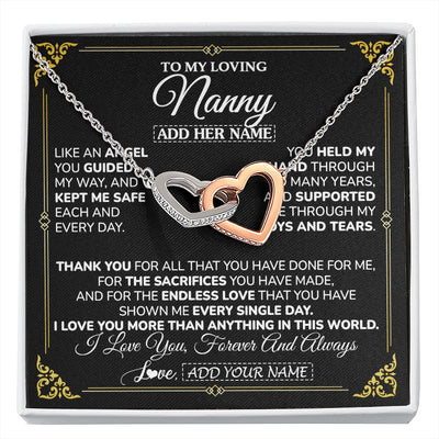 Interlocking Hearts Necklace Stainless Steel & Rose Gold Finish | 1 | Personalized To My Nanny Necklace Gifts Meaningful Gift To Nanny From Granddaughter Without You There Is No Me Mothers Day Birthday Gift Box Message Card | https://siriusteestore.