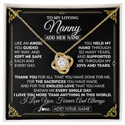 Love Knot Necklace 18K Yellow Gold Finish | 1 | Personalized To My Nanny Necklace Gifts Meaningful Gift To Nanny From Granddaughter Without You There Is No Me Mothers Day Birthday Gift Box Message Card | https://siriusteestore.