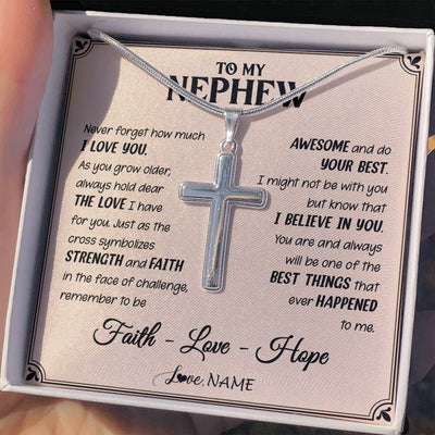 Stainless Cross Necklace Stainless Steel | 2 | Personalized To My Nephew Cross Necklace From Aunt Uncle Strength And Faith Nephew Birthday Christmas New Year Graduation Customized Gift Box Message Card | siriusteestore