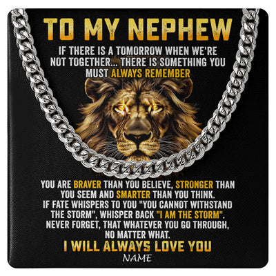 Cuban Link Chain Necklace Stainless Steel | 1 | Personalized To My Nephew Cuban Necklace From Aunt Uncle I Will Always Love You Lion Nephew Birthday Graduation Christmas Customized Gift Box Message Card | siriusteestore