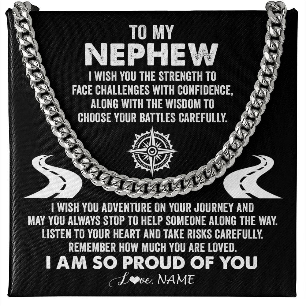 Cuban Link Chain Necklace Stainless Steel | Personalized To My Nephew Cuban Necklace From Aunt Uncle I Wish You The Strength Nephew Birthday Graduation Inspirational Customized Gift Box Message Card | siriusteestore