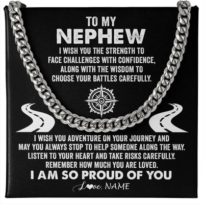 Cuban Link Chain Necklace Stainless Steel | Personalized To My Nephew Cuban Necklace From Aunt Uncle I Wish You The Strength Nephew Birthday Graduation Inspirational Customized Gift Box Message Card | siriusteestore