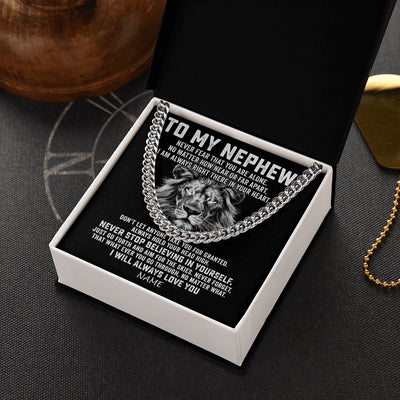 Cuban Link Chain Necklace Stainless Steel | 2 | Personalized To My Nephew Cuban Necklace From Aunt Uncle Never Fear That You Are Alone Lion Nephew Birthday Christmas Customized Gift Box Message Card | siriusteestore