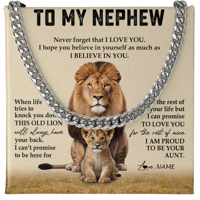 Cuban Link Chain Necklace Stainless Steel | 1 | Personalized To My Nephew Cuban Necklace From Uncle Never Forget That I Love You Lion Nephew Birthday Graduation Christmas Customized Gift Box Message Card | siriusteestore
