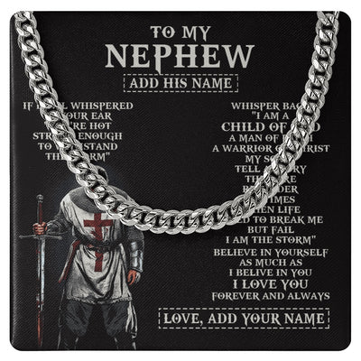 Cuban Link Chain Necklace Stainless Steel | 1 | Personalized To My Nephew From Uncle Aunt Necklace I Am The Storm Knight Templar Birthday Gifts For Nephew Christian Christmas Custom Gift Box Message Card | https://siriusteestore.