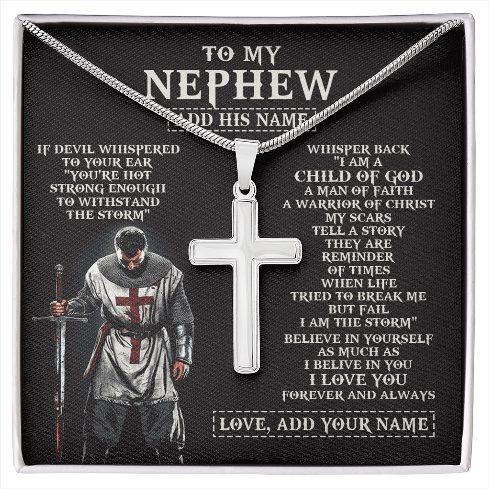 Stainless Cross Necklace Stainless Steel | 1 | Personalized To My Nephew From Uncle Aunt Necklace I Am The Storm Knight Templar Birthday Gifts For Nephew Christian Christmas Custom Gift Box Message Card | https://siriusteestore.