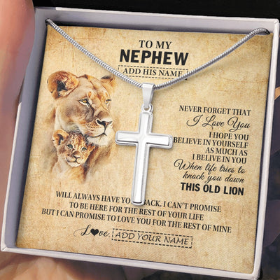 Stainless Cross Necklace Stainless Steel | 2 | Personalized To My Nephew Gifts From Aunt Auntie Lion Necklace I Love You Nephew Birthday Gifts From Aunt Graduation Christmas Custom Gift Box Message Card | https://siriusteestore.