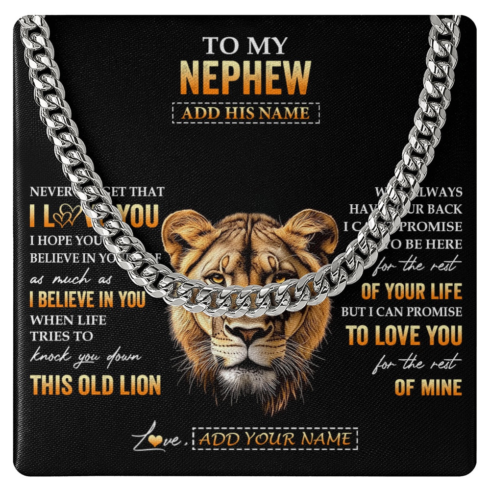 Cuban Link Chain Necklace Stainless Steel | 1 | Personalized To My Nephew Gifts From Aunt Auntie Necklace Old Lion Love You Nephew Birthday Gifts Graduation Christmas Customized Gift Box Message Card | https://siriusteestore.