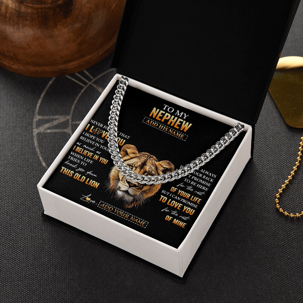 Cuban Link Chain Necklace Stainless Steel | 2 | Personalized To My Nephew Gifts From Aunt Auntie Necklace Old Lion Love You Nephew Birthday Gifts Graduation Christmas Customized Gift Box Message Card | https://siriusteestore.