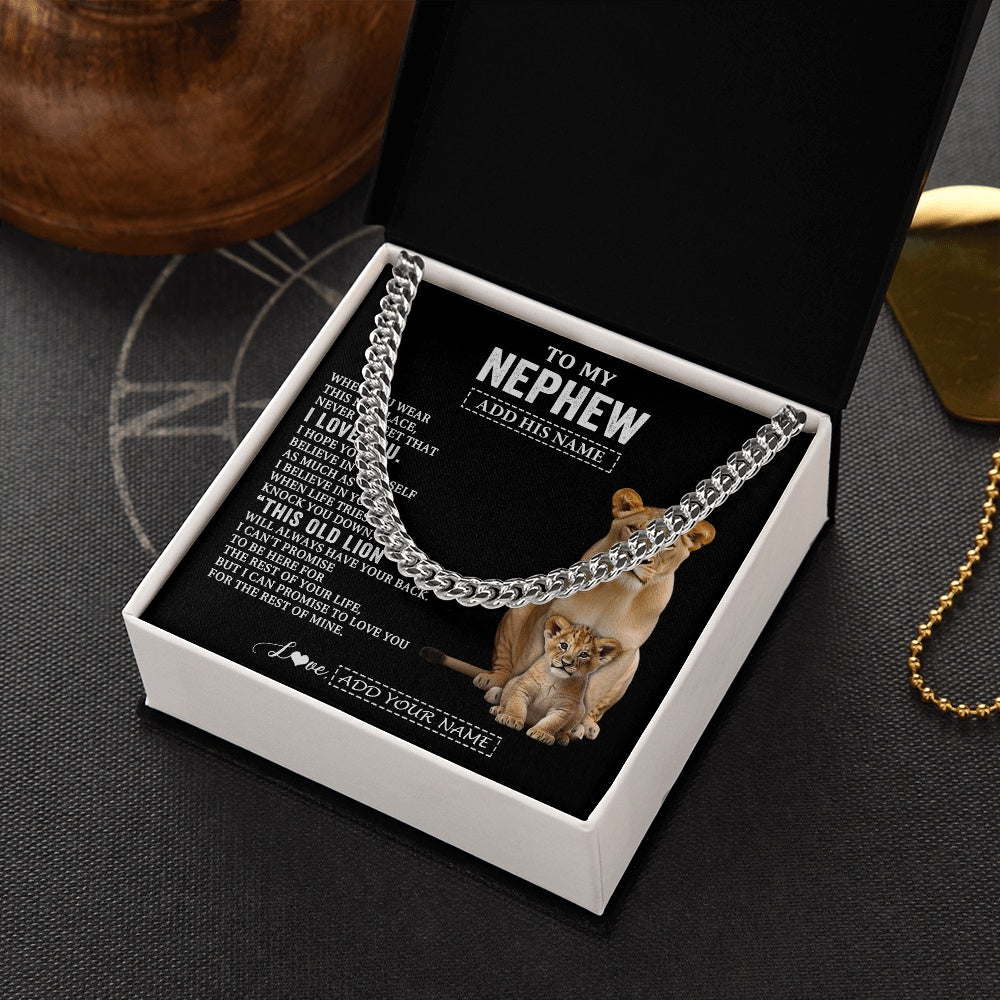 Cuban Link Chain Necklace Stainless Steel | 2 | Personalized To My Nephew Gifts From Aunt Auntie Necklace This Old Lion Love You Nephew Birthday Gifts Graduation Christmas Customized Gift Box Message Card | https://siriusteestore.