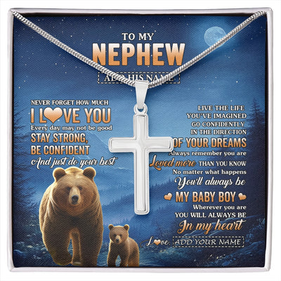 Stainless Cross Necklace Stainless Steel | 1 | Personalized To My Nephew Gifts From Aunt Uncle Necklace Bear Never Forget How Much I Love You Nephew Birthday Gifts Graduation Christmas Gift Box Message Card | siriusteestore.myshopify