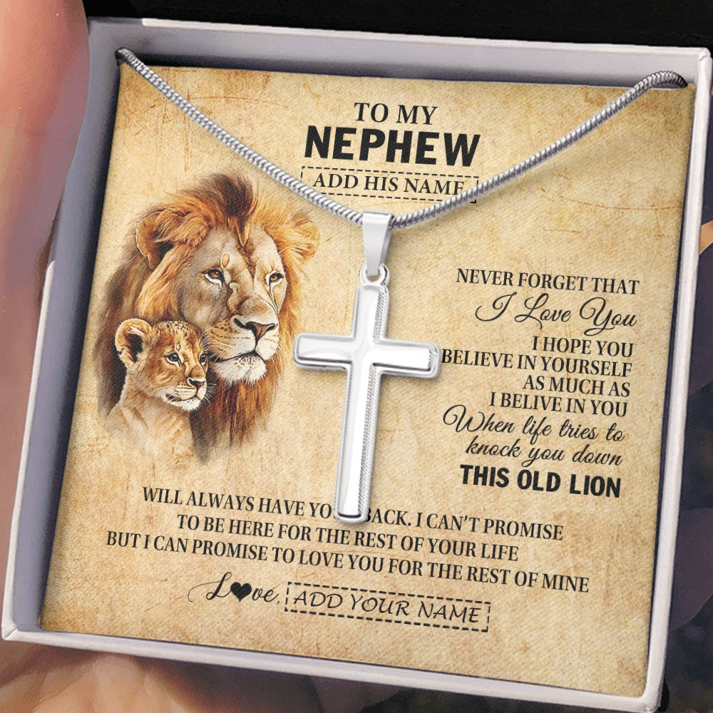 Stainless Cross Necklace Stainless Steel | 2 | Personalized To My Nephew Gifts From Uncle Lion Necklace I Love You Nephew Birthday Gifts From Uncle Graduation Christmas Customized Gift Box Message Card | https://siriusteestore.