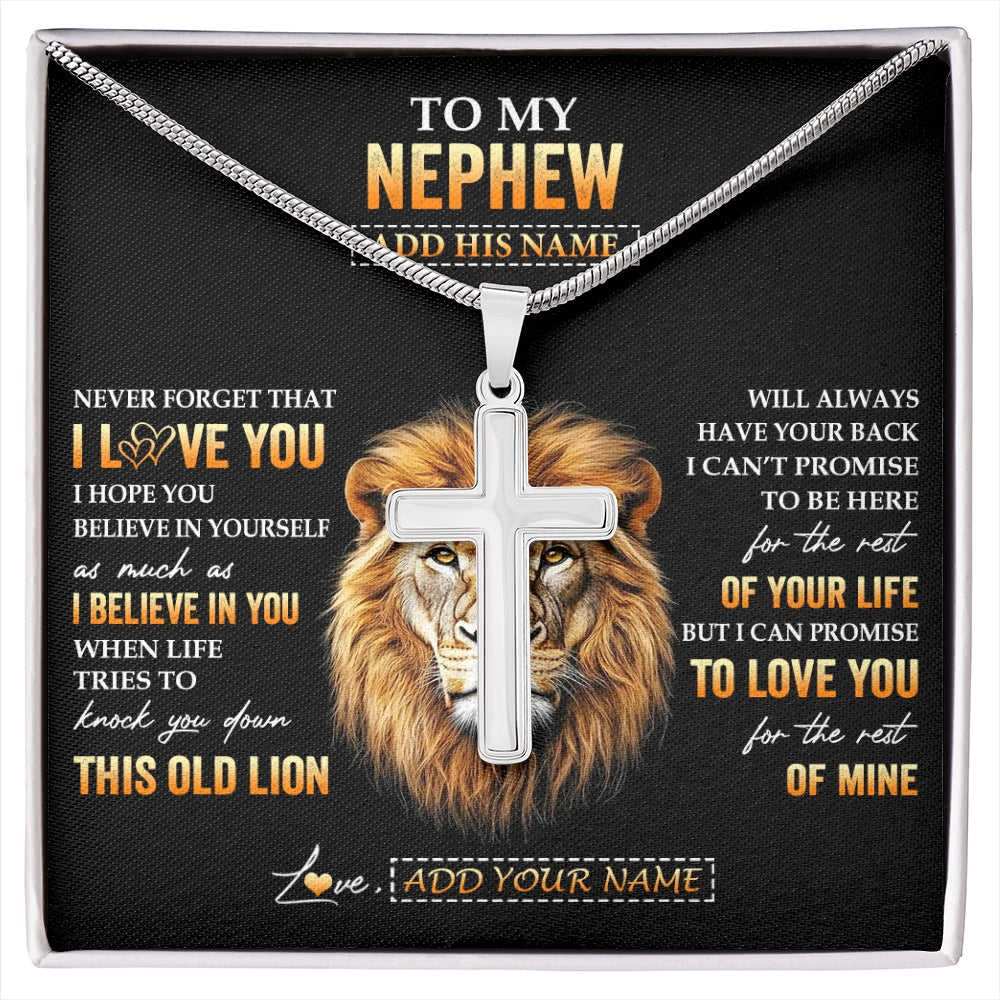 Stainless Cross Necklace Stainless Steel | 1 | Personalized To My Nephew Gifts From Uncle Necklace Old Lion Love You Nephew Birthday Gifts Graduation Christmas Customized Gift Box Message Card | https://siriusteestore.