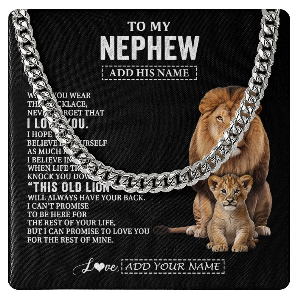 Cuban Link Chain Necklace Stainless Steel | 1 | Personalized To My Nephew Gifts From Uncle Necklace This Old Lion Love You Nephew Birthday Gifts Graduation Christmas Customized Gift Box Message Card | https://siriusteestore.