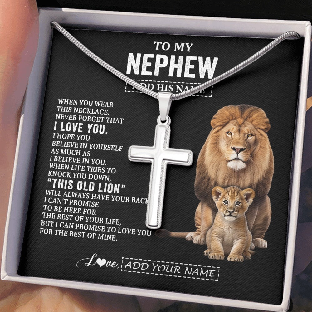 Stainless Cross Necklace Stainless Steel | 2 | Personalized To My Nephew Gifts From Uncle Necklace This Old Lion Love You Nephew Birthday Gifts Graduation Christmas Customized Gift Box Message Card | https://siriusteestore.