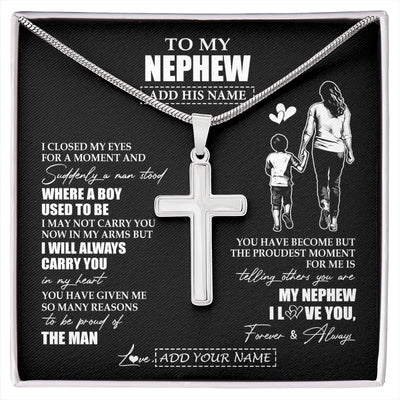 Stainless Cross Necklace Stainless Steel | 1 | Personalized To My Nephew Gifts Necklace From Aunt Auntie I Closed My Eyes For A Moment Nephew Birthday Graduation Christmas Customized Gift Box Message Card | siriusteestore.myshopify