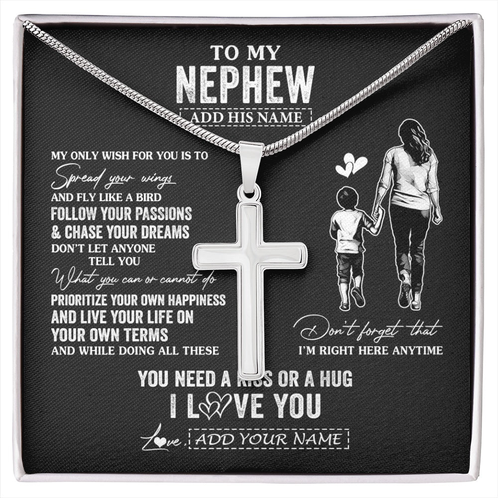 Stainless Cross Necklace Stainless Steel | 1 | Personalized To My Nephew Gifts Necklace From Aunt Auntie My Only Wish For You Nephew Birthday Gifts Graduation Christmas Customized Gift Box Message Card | siriusteestore.myshopify