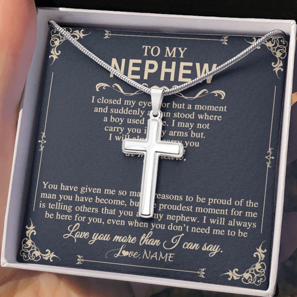 Stainless Cross Necklace Stainless Steel | 2 | Personalized To My Nephew Gifts Necklace From Aunt I Closed My Eyes Gift For Nephew Birthday Jewelry Gift For Men Christmas Customized Gift Box Message Card | siriusteestore