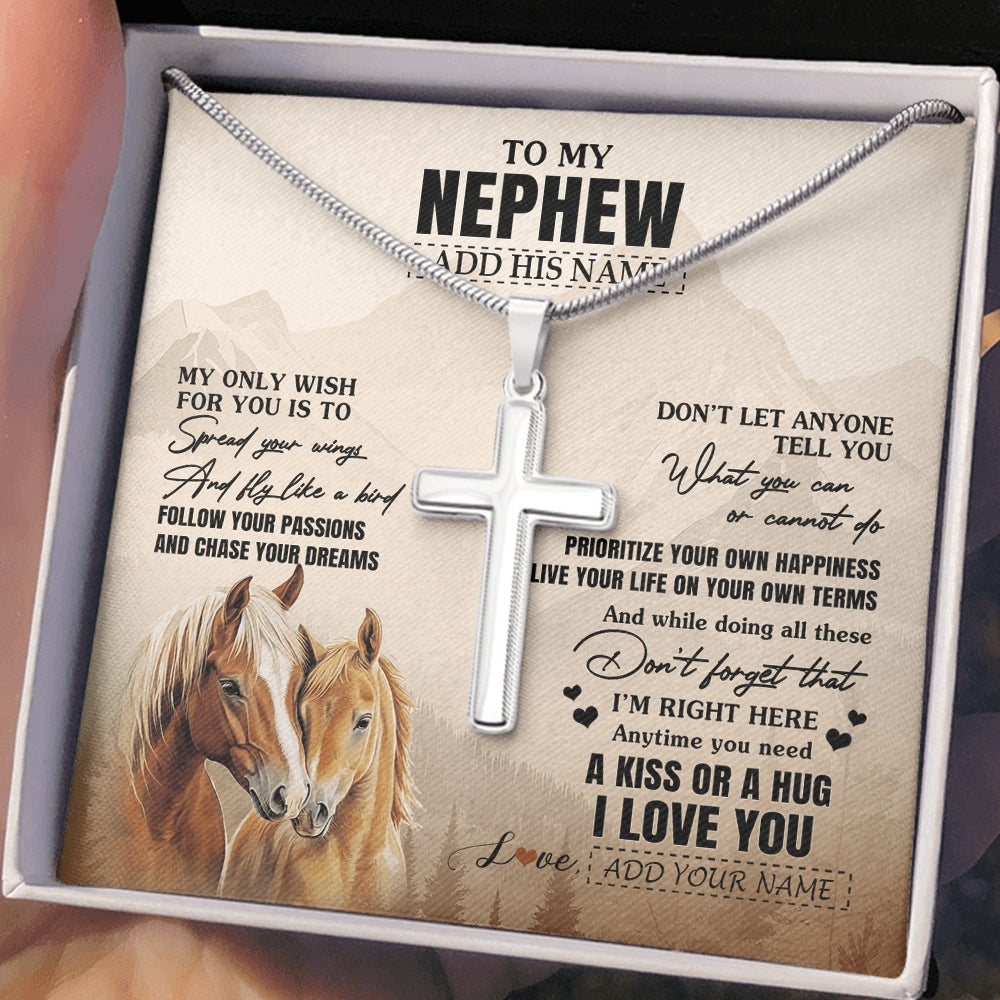 Stainless Cross Necklace Stainless Steel | 2 | Personalized To My Nephew Gifts Necklace From Aunt Uncle Auntie Horse My Only Wish For You Nephew Birthday Gifts Graduation Christmas Gift Box Message Card | https://siriusteestore.