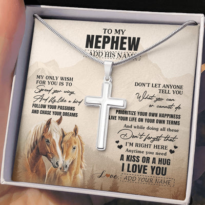Stainless Cross Necklace Stainless Steel | 2 | Personalized To My Nephew Gifts Necklace From Aunt Uncle Auntie Horse My Only Wish For You Nephew Birthday Gifts Graduation Christmas Gift Box Message Card | https://siriusteestore.