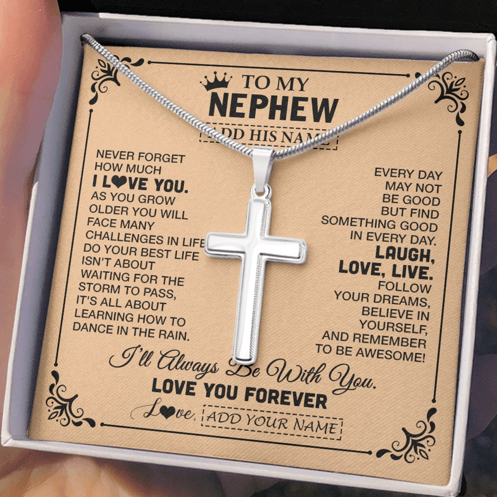Stainless Cross Necklace Stainless Steel | 2 | Personalized To My Nephew Gifts Necklace From Aunt Uncle Auntie Never Forget How Much I Love You Nephew Birthday Gifts Christmas Gift Box Message Card | https://siriusteestore.