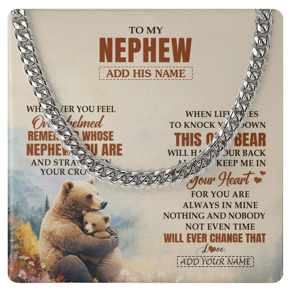 Cuban Link Chain Necklace Stainless Steel | 1 | Personalized To My Nephew Gifts Necklace From Aunt Uncle Auntie Whenever Bear Unique Birthday Gifts For Nephew Graduation Christmas Gift Box Message Card | siriusteestore.myshopify