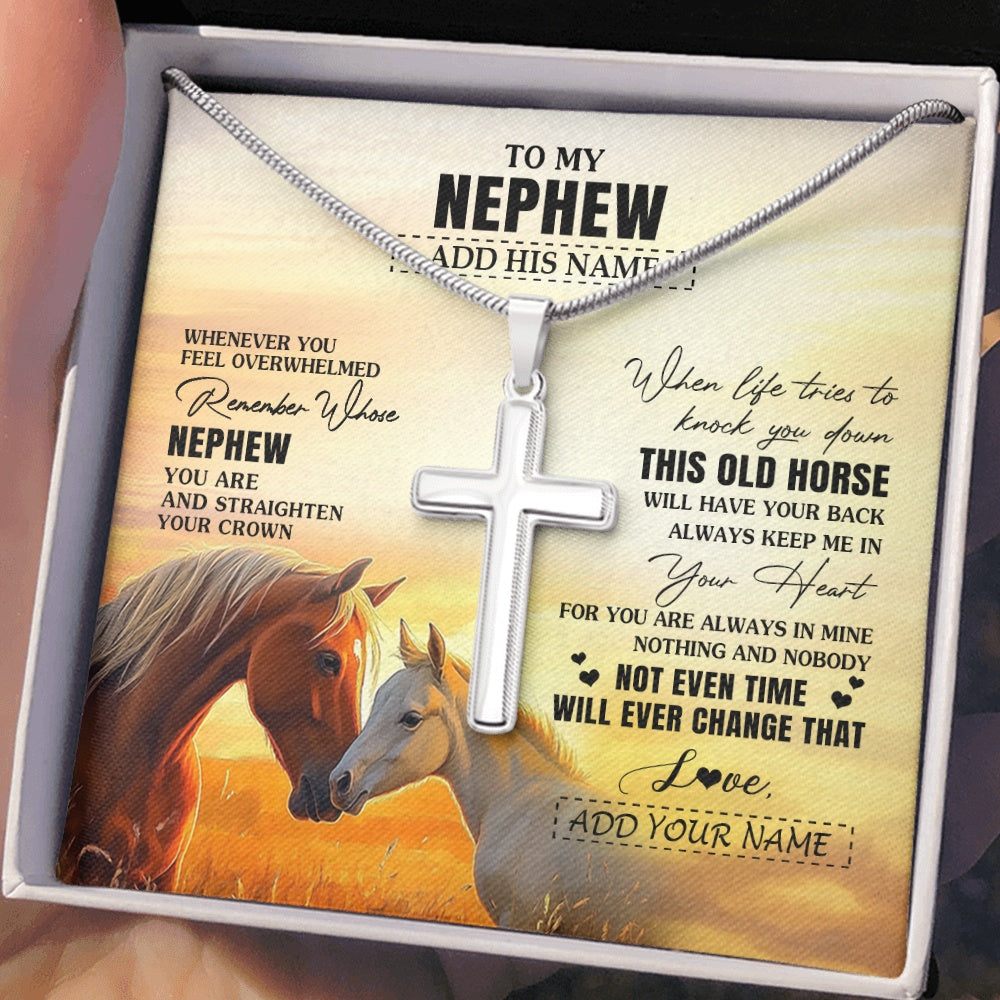 Stainless Cross Necklace Stainless Steel | 2 | Personalized To My Nephew Gifts Necklace From Aunt Uncle Auntie Whenever Horse Unique Birthday Gifts For Nephew Graduation Christmas Gift Box Message Card | siriusteestore.myshopify