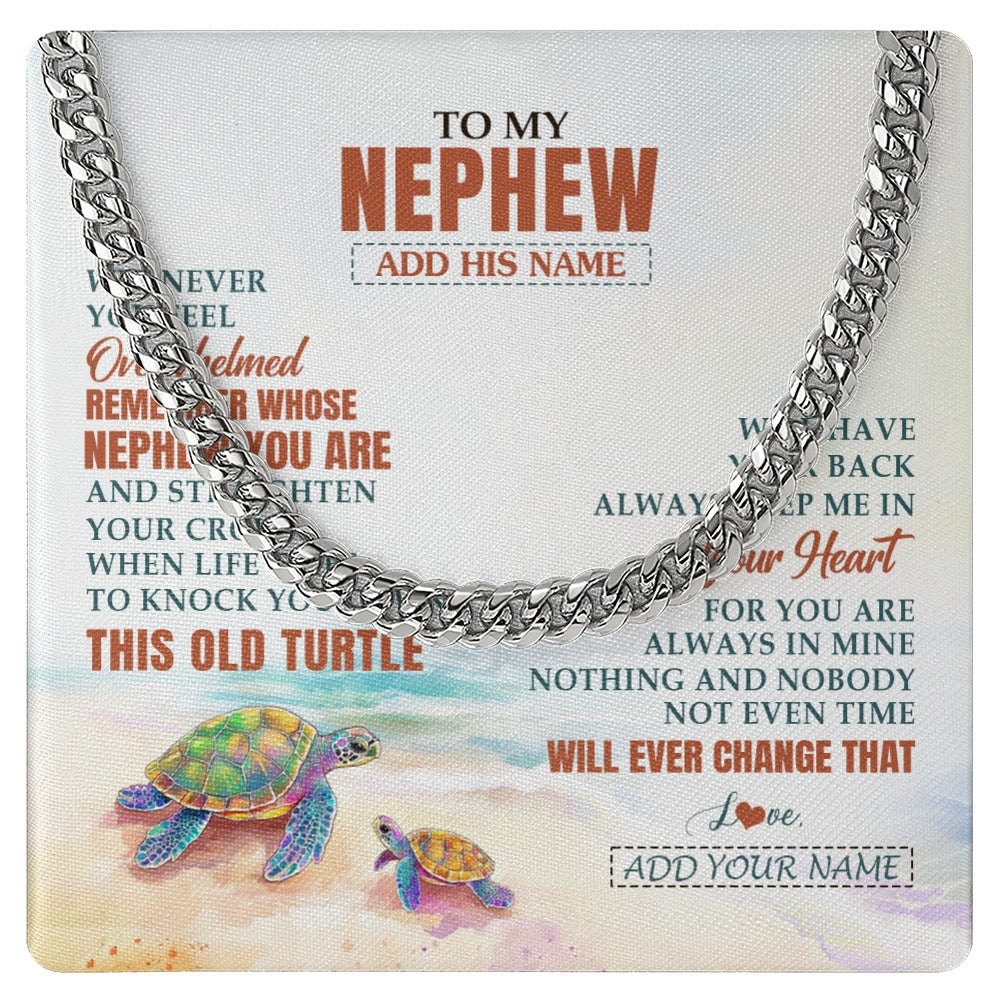 Cuban Link Chain Necklace Stainless Steel | 1 | Personalized To My Nephew Gifts Necklace From Aunt Uncle Auntie Whenever Turtle Unique Birthday Gifts For Nephew Graduation Christmas Gift Box Message Card | https://siriusteestore.