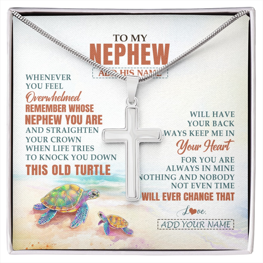 Stainless Cross Necklace Stainless Steel | 1 | Personalized To My Nephew Gifts Necklace From Aunt Uncle Auntie Whenever Turtle Unique Birthday Gifts For Nephew Graduation Christmas Gift Box Message Card | https://siriusteestore.