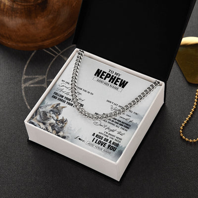 Cuban Link Chain Necklace Stainless Steel | 2 | Personalized To My Nephew Gifts Necklace From Aunt Uncle Auntie Wolf My Only Wish For You Nephew Birthday Gifts Graduation Christmas Gift Box Message Card | https://siriusteestore.